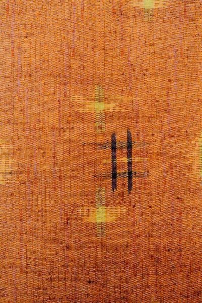 Photo6: Mint O0711C Vintage Japanese kimono   Orange TSUMUGI pongee for women / Silk. Plaid Checks,   (Grade A) (6)