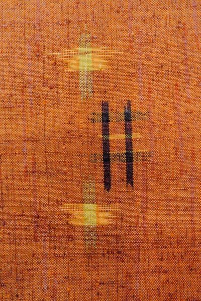 Photo7: Mint O0711C Vintage Japanese kimono   Orange TSUMUGI pongee for women / Silk. Plaid Checks,   (Grade A) (7)