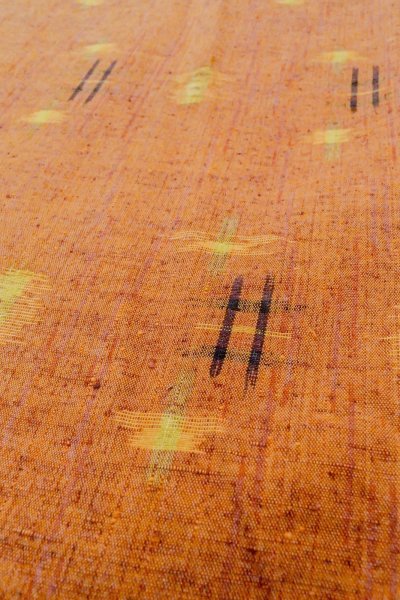 Photo8: Mint O0711C Vintage Japanese kimono   Orange TSUMUGI pongee for women / Silk. Plaid Checks,   (Grade A) (8)