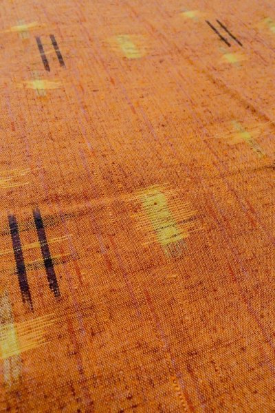 Photo10: Mint O0711C Vintage Japanese kimono   Orange TSUMUGI pongee for women / Silk. Plaid Checks,   (Grade A) (10)