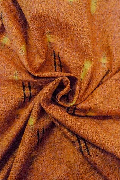Photo12: Mint O0711C Vintage Japanese kimono   Orange TSUMUGI pongee for women / Silk. Plaid Checks,   (Grade A) (12)