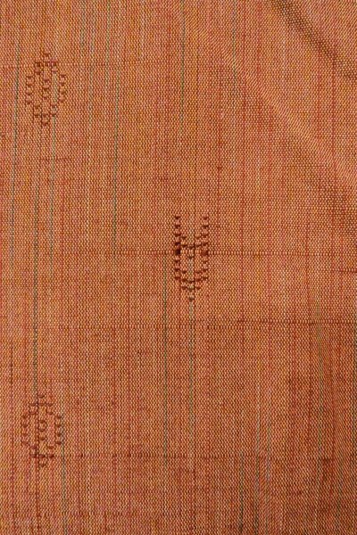 Photo7: Mint O0711D Used Japanese kimono  Grayish Vermilion TSUMUGI pongee for women / Silk. Line,   (Grade A) (7)