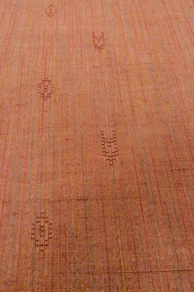 Photo9: Mint O0711D Used Japanese kimono  Grayish Vermilion TSUMUGI pongee for women / Silk. Line,   (Grade A) (9)