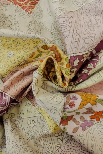 Photo12: Mint O0711E Used Japanese kimono   Multi Color KOMON dyed for women / Silk. Flower,   (Grade A) (12)