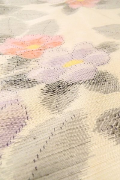 Photo10: O0711F Used Japanese kimono   White TOKAMACHI-TSUMUGI for women / Silk. Camellia,   (Grade B) (10)