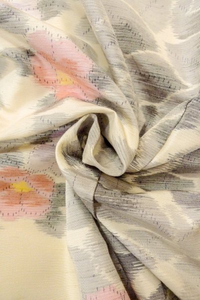 Photo12: O0711F Used Japanese kimono   White TOKAMACHI-TSUMUGI for women / Silk. Camellia,   (Grade B) (12)