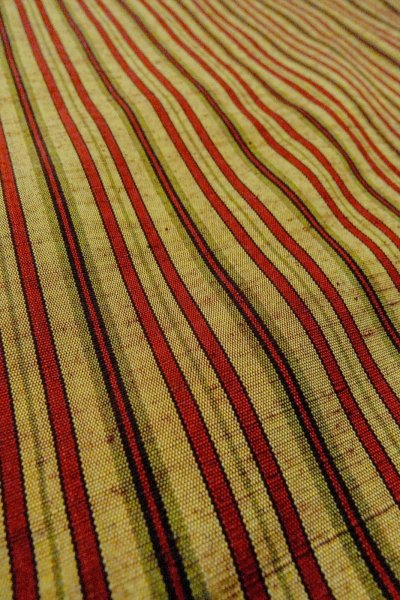 Photo10: O0711G Used Japanese kimono   Multi Color TSUMUGI pongee for women / Silk. Stripes   (Grade B) (10)