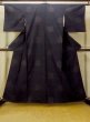Photo1: Mint O0711H Used Japanese kimono   Black ISHIGE-YUKI-TSUMUGI for women / Silk. Tortoise-shell pattern(Hexagonal pattern),   (Grade A) (1)