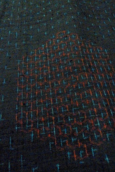 Photo9: Mint O0711H Used Japanese kimono   Black ISHIGE-YUKI-TSUMUGI for women / Silk. Tortoise-shell pattern(Hexagonal pattern),   (Grade A) (9)