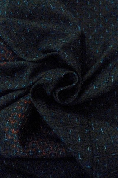 Photo12: Mint O0711H Used Japanese kimono   Black ISHIGE-YUKI-TSUMUGI for women / Silk. Tortoise-shell pattern(Hexagonal pattern),   (Grade A) (12)