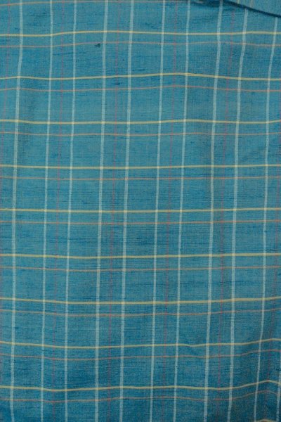 Photo3: O0711I Used Japanese kimono  Grayish Light Blue TSUMUGI pongee for women / Silk. Plaid Checks   (Grade B) (3)