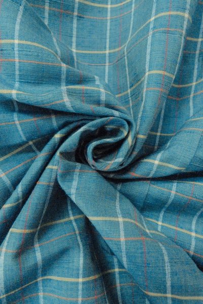Photo11: O0711I Used Japanese kimono  Grayish Light Blue TSUMUGI pongee for women / Silk. Plaid Checks   (Grade B) (11)