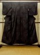 Photo1: Mint O0711K Vintage Japanese kimono   Black TSUMUGI pongee for women / Silk. Flower,   (Grade A) (1)