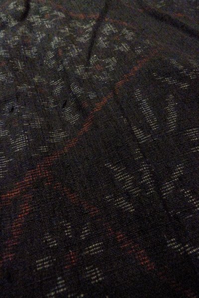 Photo10: Mint O0711K Vintage Japanese kimono   Black TSUMUGI pongee for women / Silk. Flower,   (Grade A) (10)