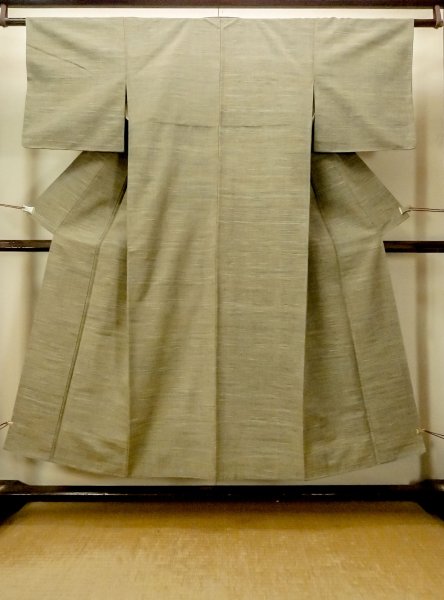 Photo1: Mint O0711L Used Japanese kimono  Grayish Multi Color TSUMUGI pongee for women / Silk. Line   (Grade A) (1)