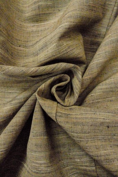 Photo12: Mint O0711L Used Japanese kimono  Grayish Multi Color TSUMUGI pongee for women / Silk. Line   (Grade A) (12)