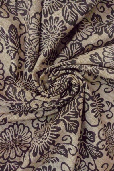 Photo12: O0711N Used Japanese kimono   Gray TSUMUGI pongee for women / Silk. Chinese flower,   (Grade B) (12)