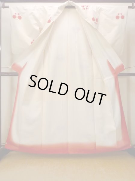 Photo2: O0711P Vintage Japanese kimono   Off White TSUMUGI pongee for women / Silk. Butterfly   (Grade C) (2)