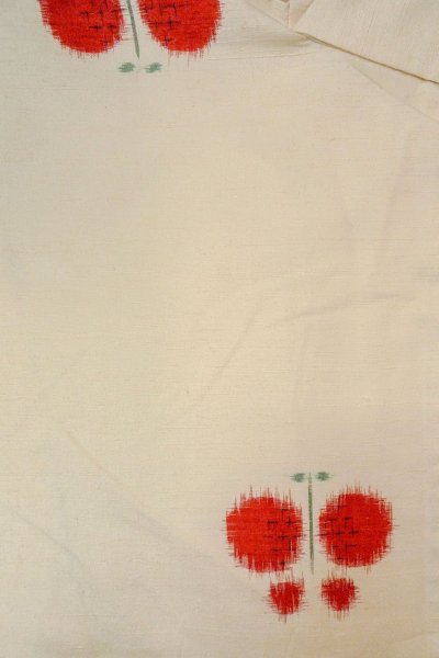 Photo3: O0711P Vintage Japanese kimono   Off White TSUMUGI pongee for women / Silk. Butterfly   (Grade C) (3)