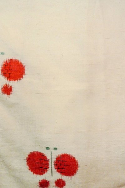 Photo4: O0711P Vintage Japanese kimono   Off White TSUMUGI pongee for women / Silk. Butterfly   (Grade C) (4)