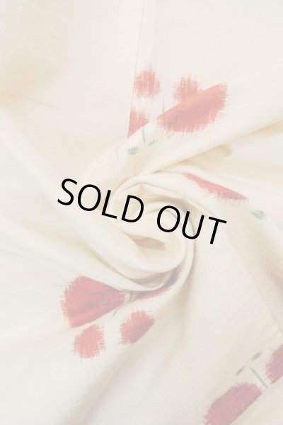 Photo11: O0711P Vintage Japanese kimono   Off White TSUMUGI pongee for women / Silk. Butterfly   (Grade C) (11)