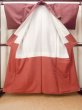 Photo2: O0711Q Used Japanese kimono  Pale Dark Red TSUMUGI pongee for women / Silk. Geometrical pattern   (Grade B) (2)