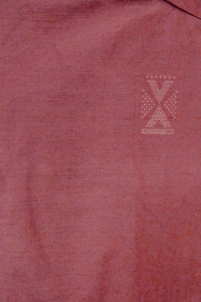 Photo3: O0711Q Used Japanese kimono  Pale Dark Red TSUMUGI pongee for women / Silk. Geometrical pattern   (Grade B) (3)
