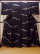 Photo1: O0711R Used Japanese kimono   Black TSUMUGI pongee for women / Silk. Flower,   (Grade B) (1)