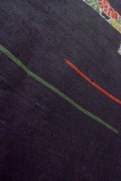 Photo8: O0711R Used Japanese kimono   Black TSUMUGI pongee for women / Silk. Flower,   (Grade B) (8)