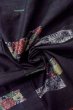 Photo12: O0711R Used Japanese kimono   Black TSUMUGI pongee for women / Silk. Flower,   (Grade B) (12)