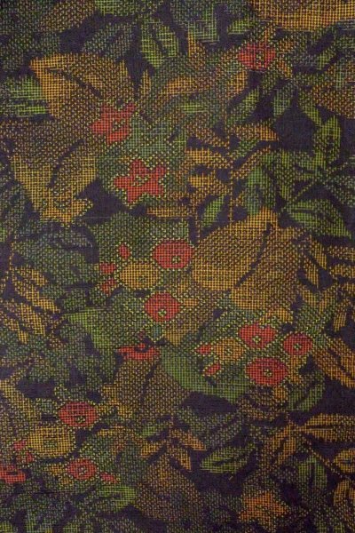 Photo4: O0711S Used Japanese kimono   Black TSUMUGI pongee for women / Silk. Flower, There is a hole.  (Grade D) (4)