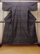 Photo1: O0711T Used Japanese kimono   Black TSUMUGI pongee for women / Silk. Tortoise-shell pattern(Hexagonal pattern),   (Grade A) (1)