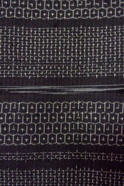 Photo7: O0711T Used Japanese kimono   Black TSUMUGI pongee for women / Silk. Tortoise-shell pattern(Hexagonal pattern),   (Grade A) (7)