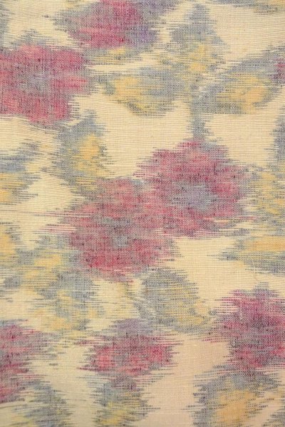 Photo5: O0711U Used Japanese kimono   Off White TSUMUGI pongee for women / Silk. Flower,   (Grade B) (5)