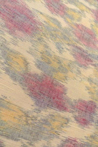 Photo9: O0711U Used Japanese kimono   Off White TSUMUGI pongee for women / Silk. Flower,   (Grade B) (9)