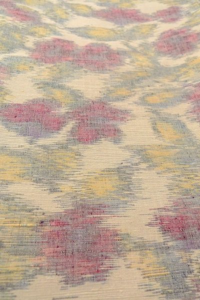 Photo10: O0711U Used Japanese kimono   Off White TSUMUGI pongee for women / Silk. Flower,   (Grade B) (10)