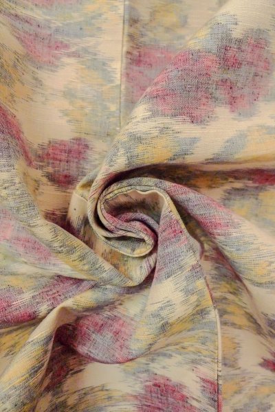 Photo11: O0711U Used Japanese kimono   Off White TSUMUGI pongee for women / Silk. Flower,   (Grade B) (11)