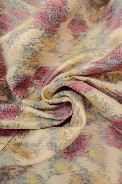 Photo12: O0711U Used Japanese kimono   Off White TSUMUGI pongee for women / Silk. Flower,   (Grade B) (12)