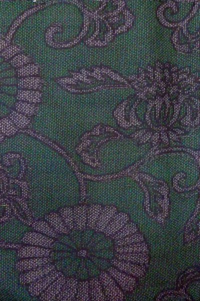 Photo4: O0711W Vintage Japanese kimono  Dark Green TSUMUGI pongee for women / Silk. Chinese flower,   (Grade A) (4)