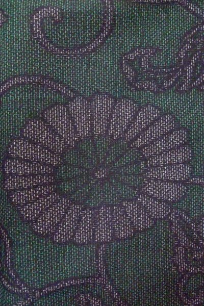Photo5: O0711W Vintage Japanese kimono  Dark Green TSUMUGI pongee for women / Silk. Chinese flower,   (Grade A) (5)