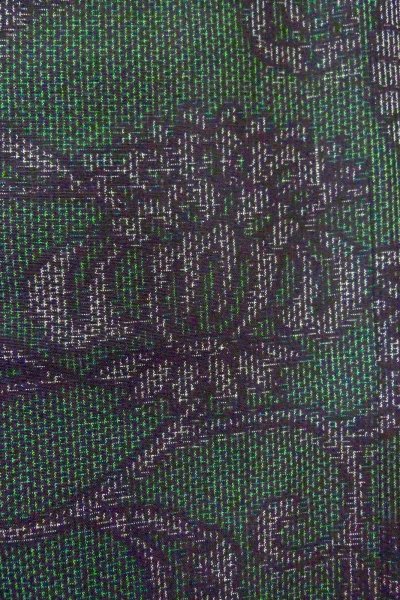 Photo6: O0711W Vintage Japanese kimono  Dark Green TSUMUGI pongee for women / Silk. Chinese flower,   (Grade A) (6)