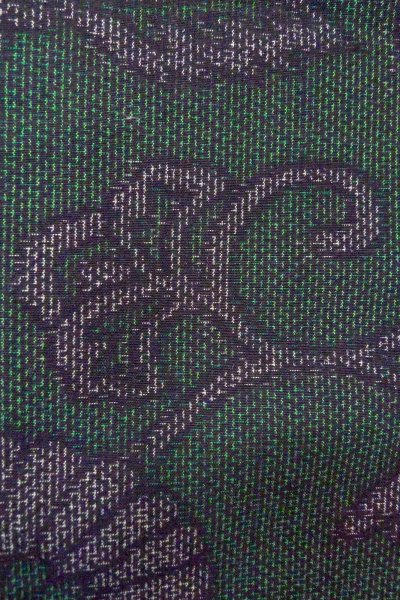 Photo7: O0711W Vintage Japanese kimono  Dark Green TSUMUGI pongee for women / Silk. Chinese flower,   (Grade A) (7)