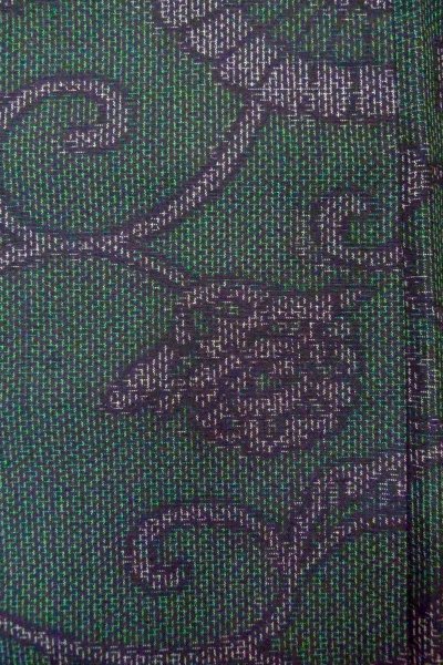 Photo8: O0711W Vintage Japanese kimono  Dark Green TSUMUGI pongee for women / Silk. Chinese flower,   (Grade A) (8)