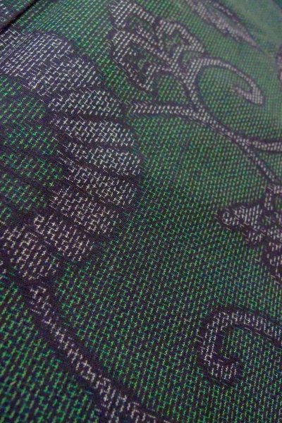 Photo9: O0711W Vintage Japanese kimono  Dark Green TSUMUGI pongee for women / Silk. Chinese flower,   (Grade A) (9)