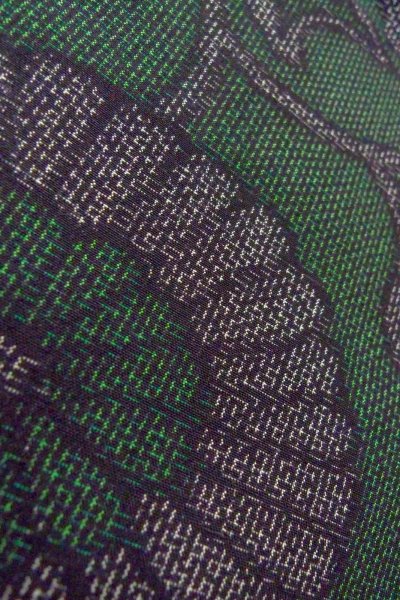 Photo10: O0711W Vintage Japanese kimono  Dark Green TSUMUGI pongee for women / Silk. Chinese flower,   (Grade A) (10)