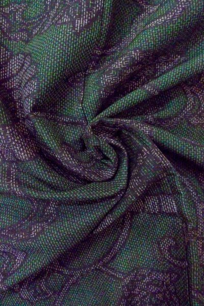 Photo13: O0711W Vintage Japanese kimono  Dark Green TSUMUGI pongee for women / Silk. Chinese flower,   (Grade A) (13)