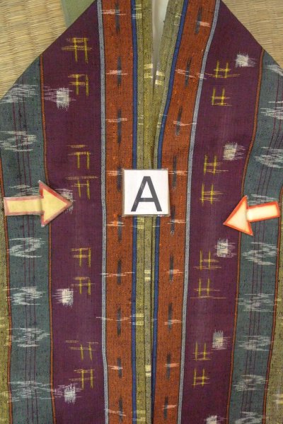 Photo14: O0711X Used Japanese kimono  Dark Multi Color TSUMUGI pongee for women / Silk. Bird,   (Grade B) (14)