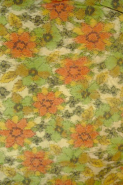 Photo3: O0711Y Used Japanese kimono  Pale Off White TOKAMACHI-TSUMUGI for women / Silk. Flower   (Grade A) (3)