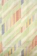 Photo4: O0711Z Used Japanese kimono  Pale Multi Color TSUMUGI pongee for women / Silk. Geometrical pattern   (Grade B) (4)