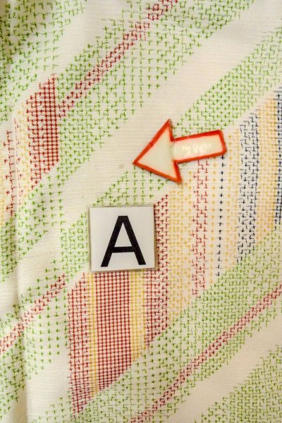 Photo14: O0711Z Used Japanese kimono  Pale Multi Color TSUMUGI pongee for women / Silk. Geometrical pattern   (Grade B) (14)